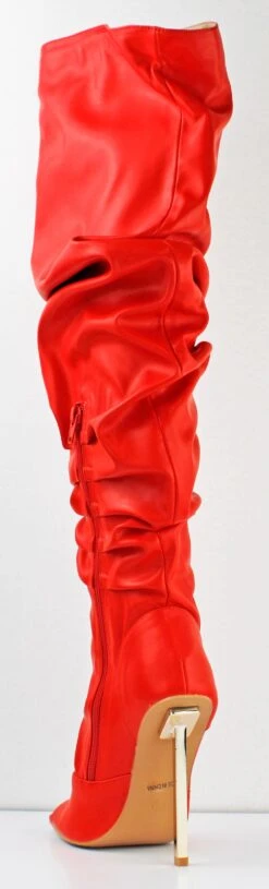 Ebony Women's Knee High Peep Toe Slouched Stiletto Heels -Bamboo Store Ebony RedPU 2