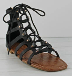 Bamboo Eclipse 09 Women's Lace Up Caged Gladiator Flat Sandals