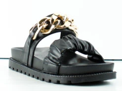 Elza Womens Double Strap Chain Accent Slip On Sandals