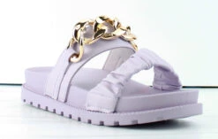 Elza Womens Double Strap Chain Accent Slip On Sandals -Bamboo Store Elza 4