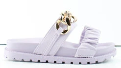 Elza Womens Double Strap Chain Accent Slip On Sandals -Bamboo Store Elza 5