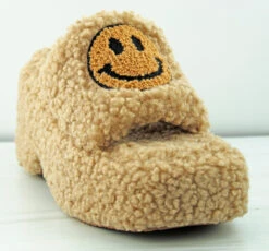 Envy 8 Women's Smiley Face Sherpa Platform Comfort Slippers -Bamboo Store Envy8Camel