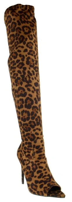 Exception 23 Women's Over The Knee Peep Toe Stiletto Heeled Boot -Bamboo Store Exception23Leopard 1