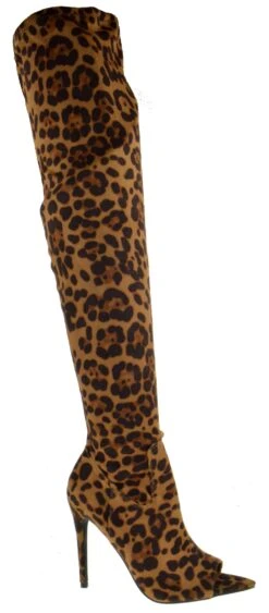 Exception 23 Women's Over The Knee Peep Toe Stiletto Heeled Boot -Bamboo Store Exception23Leopard 2