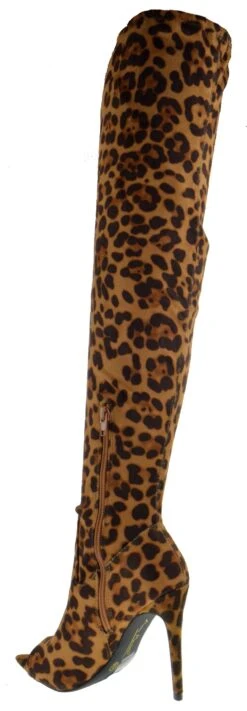 Exception 23 Women's Over The Knee Peep Toe Stiletto Heeled Boot -Bamboo Store Exception23Leopard 3