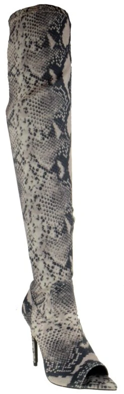 Exception 23 Women's Over The Knee Peep Toe Stiletto Heeled Boot -Bamboo Store Exception23Snake 1