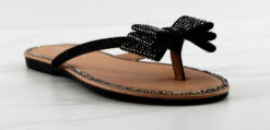 Forever Fannie 102 Womens Rhinestone Bow Embellished Thing Strap Sandals -Bamboo Store Fannie102Black 1