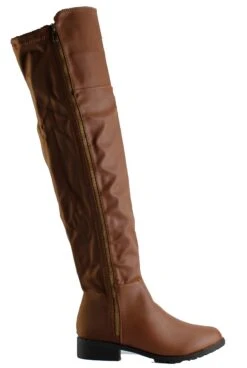 Forever Fifty 59 Womens Almond To Two Toned Zip Up Over The Knee Boots -Bamboo Store Fifty59Tan 2