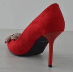 Bamboo Flora 03 Women's Rhinestone Bow Accent Closed Toe Mid Heels -Bamboo Store Flora03Red 2