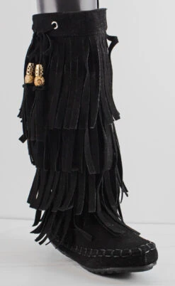 Fringy 15Y Little Girl Closed Toe Knee High Moccasin Flat Boots -Bamboo Store Fringy15YBlack