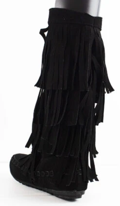 Fringy 15Y Little Girl Closed Toe Knee High Moccasin Flat Boots -Bamboo Store Fringy15YBlack3