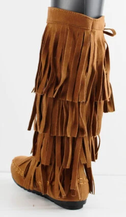 Fringy 15Y Little Girl Closed Toe Knee High Moccasin Flat Boots -Bamboo Store Fringy15YRust3