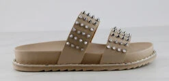 Forever Goth 33 Womens Double Band Spike Embellished Slip On Sandals -Bamboo Store Goth33Beige 2