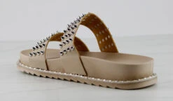 Forever Goth 33 Womens Double Band Spike Embellished Slip On Sandals -Bamboo Store Goth33Beige 3