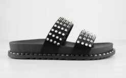 Forever Goth 33 Womens Double Band Spike Embellished Slip On Sandals -Bamboo Store Goth33Black 2
