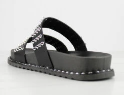 Forever Goth 33 Womens Double Band Spike Embellished Slip On Sandals -Bamboo Store Goth33Black 3