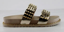 Forever Goth 33 Womens Double Band Spike Embellished Slip On Sandals -Bamboo Store Goth33Gold 2