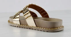 Forever Goth 33 Womens Double Band Spike Embellished Slip On Sandals -Bamboo Store Goth33Gold 3