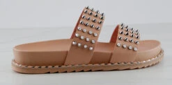 Forever Goth 33 Womens Double Band Spike Embellished Slip On Sandals -Bamboo Store Goth33Mauve 2