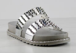 Forever Goth 33 Womens Double Band Spike Embellished Slip On Sandals -Bamboo Store Goth33Silver 1