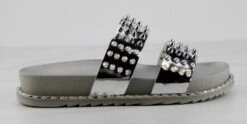 Forever Goth 33 Womens Double Band Spike Embellished Slip On Sandals -Bamboo Store Goth33Silver 2