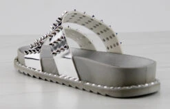 Forever Goth 33 Womens Double Band Spike Embellished Slip On Sandals -Bamboo Store Goth33Silver 3
