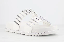 Forever Goth 33 Womens Double Band Spike Embellished Slip On Sandals -Bamboo Store Goth33White 1