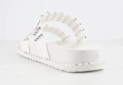 Forever Goth 33 Womens Double Band Spike Embellished Slip On Sandals -Bamboo Store Goth33White 3