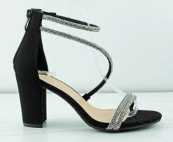 Hannah 27 Womens Rhinestone Strap Mid Heeled Sandals -Bamboo Store HannahBlck 2