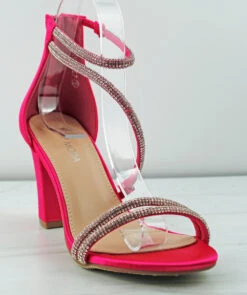 Hannah 27 Womens Rhinestone Strap Mid Heeled Sandals -Bamboo Store HannahFuchia 1