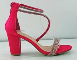 Hannah 27 Womens Rhinestone Strap Mid Heeled Sandals -Bamboo Store HannahFuchia 2