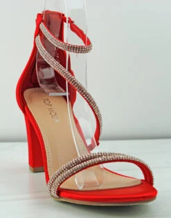 Hannah 27 Womens Rhinestone Strap Mid Heeled Sandals -Bamboo Store HannahRed 1