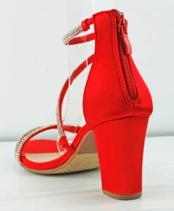 Hannah 27 Womens Rhinestone Strap Mid Heeled Sandals -Bamboo Store HannahRed 3