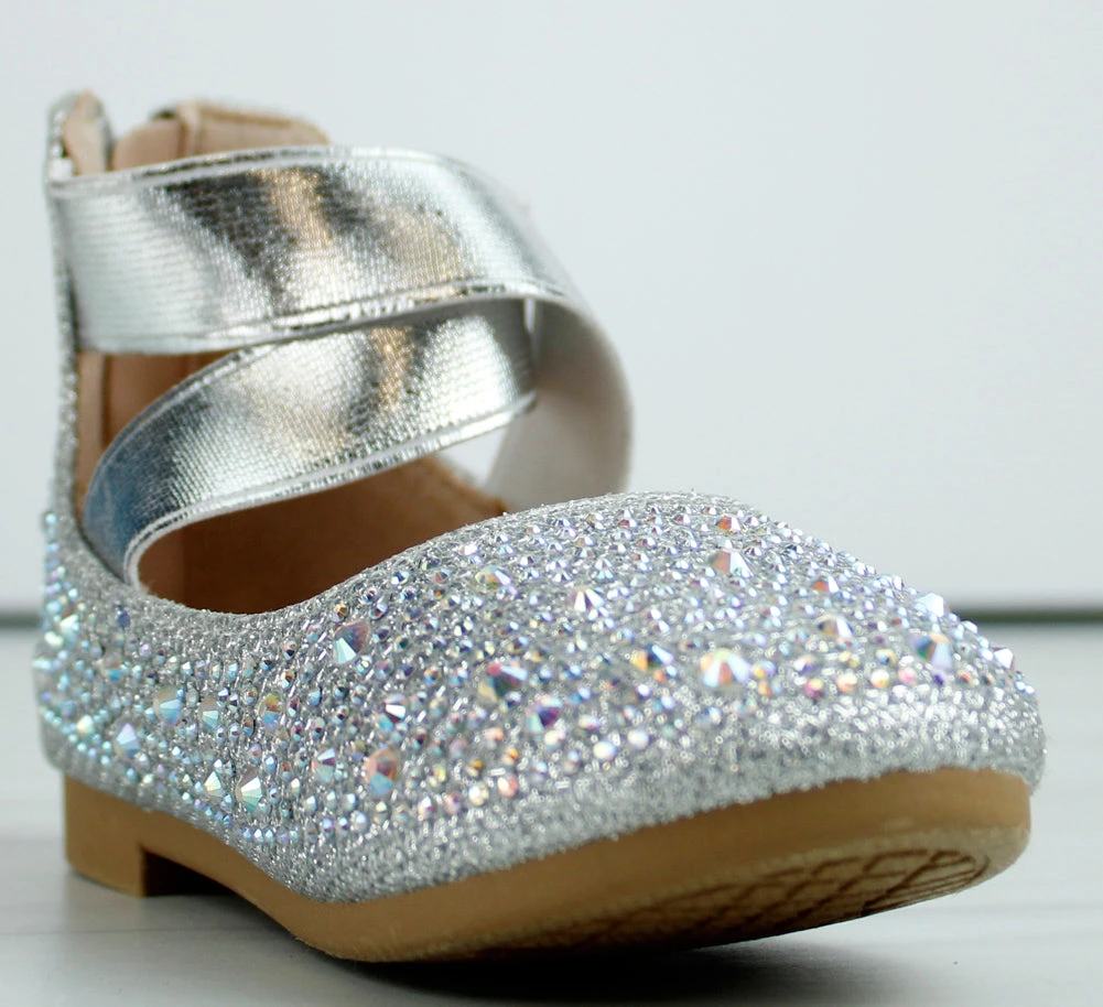 Hilton 99A Baby Girl's Criss Cross Elastic Strap Rhinestone Dress Flats 3 Hilton 99A Baby Girl's Criss Cross Elastic Strap Rhinestone Dress Flats