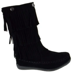 Hobo Little Girls 3 Layer Knee High Fringe Moccasin Boots 27 Hobo Little Girls 3 Layer Knee High Fringe Moccasin Boots -Bamboo Store HoboBlack 2