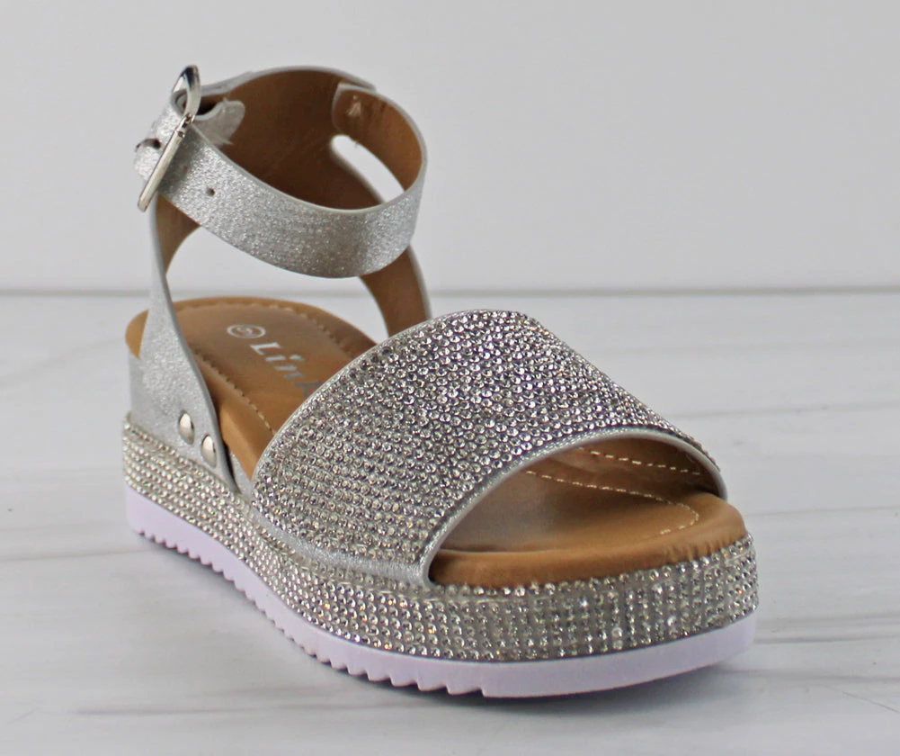 Luxury 96k Little Buckle Girl's Platform Wide Rhinestone Band Sandals 3 Luxury 96k Little Buckle Girl's Platform Wide Rhinestone Band Sandals