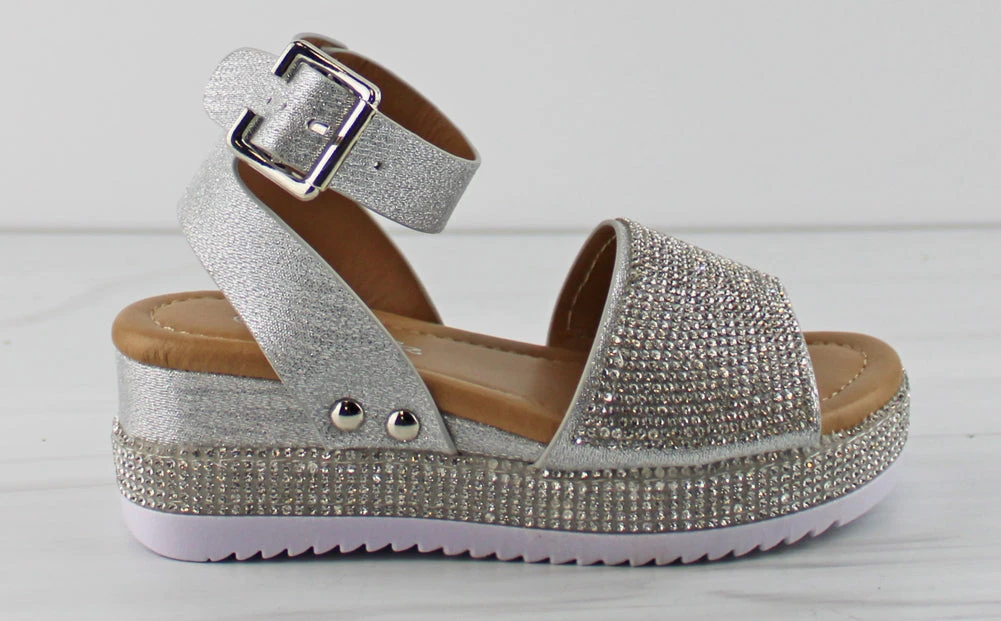 Luxury 96k Little Buckle Girl's Platform Wide Rhinestone Band Sandals 4 Luxury 96k Little Buckle Girl's Platform Wide Rhinestone Band Sandals - Image 2