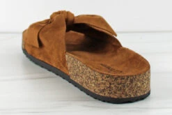 Forever Berk 24 Womens Faux Suede Bow Embellished Cork Sole Slip On Sandals -Bamboo Store IMG 1111