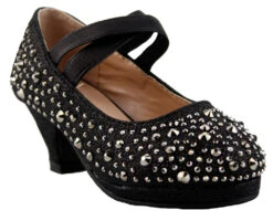 Ivy 20k Girls Rhinestone Embellished Cross Strapped Heels -Bamboo Store Ivy20KBlack 1