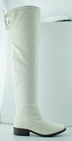 Forever Jalen H9 Women's Over The Knee Drawstring Block Heeled Boots -Bamboo Store JalenH9WHite 2