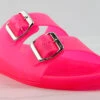 Bamboo Kabo 01 Womens Jelly Double Buckle Padded Sole Slip On Sandals -Bamboo Store Kabo01NeonPink 1