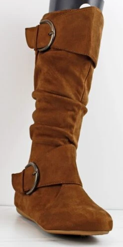 Forever Klein 70 Women's Double Buckle Accent Slouched Mid Calf Boots -Bamboo Store Klein70Tan