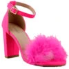 Konner 30Women's Fur Chunky High Heel StrappySandals -Bamboo Store Konner30HotPink 1
