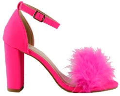 Konner 30Women's Fur Chunky High Heel StrappySandals -Bamboo Store Konner30HotPink 3