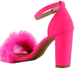 Konner 30Women's Fur Chunky High Heel StrappySandals -Bamboo Store Konner30HotPink 5