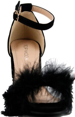 Konner 30Women's Fur Chunky High Heel StrappySandals -Bamboo Store Konnor30Black 2