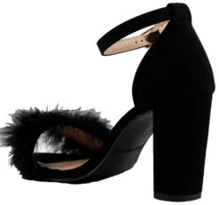 Konner 30Women's Fur Chunky High Heel StrappySandals -Bamboo Store Konnor30Black 5