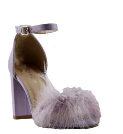 Konner 30Women's Fur Chunky High Heel StrappySandals -Bamboo Store Konnor30Lavender 1