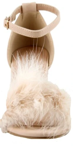 Konner 30Women's Fur Chunky High Heel StrappySandals -Bamboo Store Konnor30Nude 2