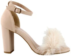 Konner 30Women's Fur Chunky High Heel StrappySandals -Bamboo Store Konnor30Nude 3